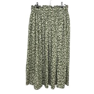 Flowy Maxi Skirt XL Green Abstract Leopard Print Elastic Waist Boho Cottagecore